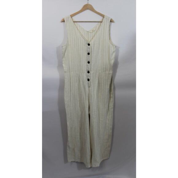 SOTELA Sz 3 L Large Flor Stripe Linen Jumpsuit Crop Wide Leg Belt - Picture 10 of 10